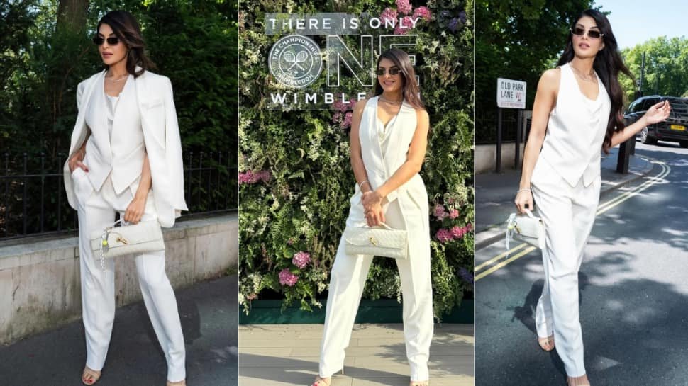 Jacqueline Fernandez Turns Heads In Chic White Pantsuit And Bottega Veneta Clutch Worth Rs 2,60,000 At Wimbledon 2025 – WATCH | People News
